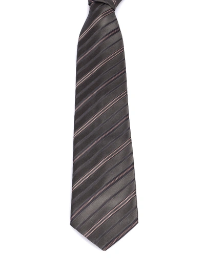 Brioni Striped Silk Tie In Grey