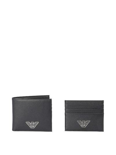 Emporio Armani Faux Leather Wallet With Matching Card Holder In Black