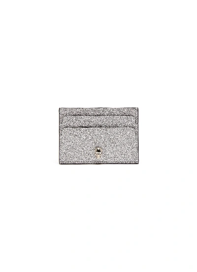 Alexander Mcqueen Skull Charm Glitter Cardholder In Metallic