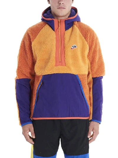 Nike Colour-block Shell-trimmed Fleece Half-zip Hoodie In Orange