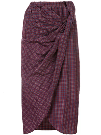 Muller Of Yoshiokubo Check Midi Skirt In Purple