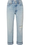 Re/done 90s Loose Straight Cropped Distressed Mid-rise Jeans In Light Denim