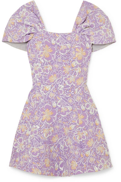 Rotate Birger Christensen Petra Off-the-shoulder Floral-jacquard Mini Dress In Lilac