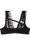 AGENT PROVOCATEUR FOXI CUTOUT SILK-BLEND SATIN AND LEAVERS LACE UNDERWIRED BRA