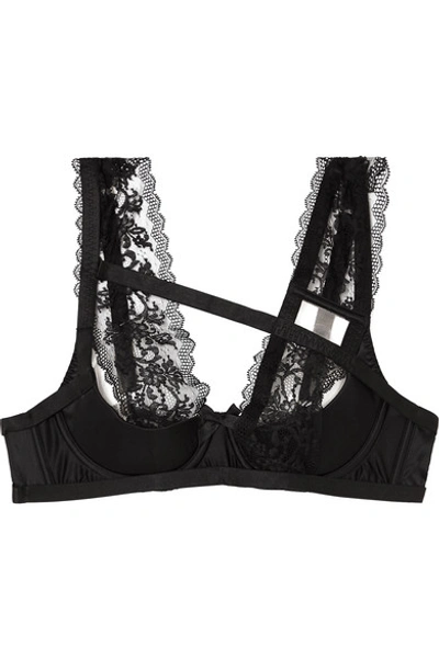 Agent Provocateur Foxi Cutout Silk-blend Satin And Leavers Lace Underwired Bra In Black
