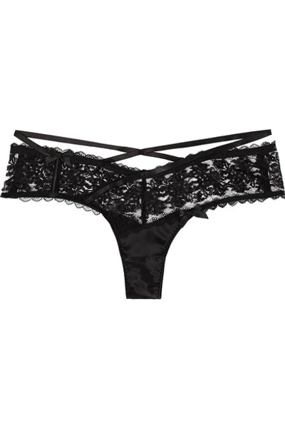 Agent Provocateur Foxi Silk-blend Satin And Leavers Lace Briefs In Black