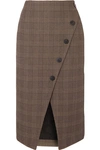 CEFINN SELBY WRAP-EFFECT PRINCE OF WALES CHECKED COTTON-BLEND MIDI SKIRT