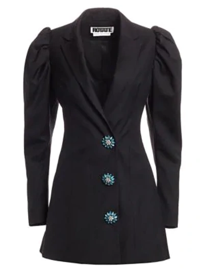 Rotate Birger Christensen Carol Puffed-sleeve Wool-blend Mini Dress In Pirate Black