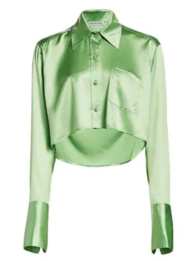 Alexander Wang T Wet Shine Crop Blouse In Mint