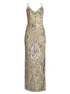 Aidan Mattox Beaded Sleeveless Slit Slip Gown In Light Gold