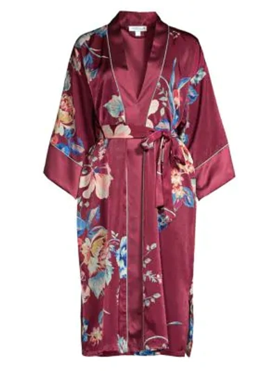 In Bloom Lenox Shimmer Floral Satin Robe In Burgundy