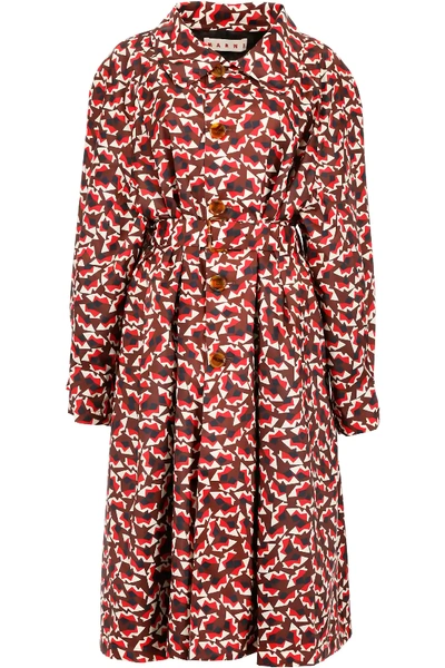 Marni Printed Nylon Trench Coat In Brown,beige,red
