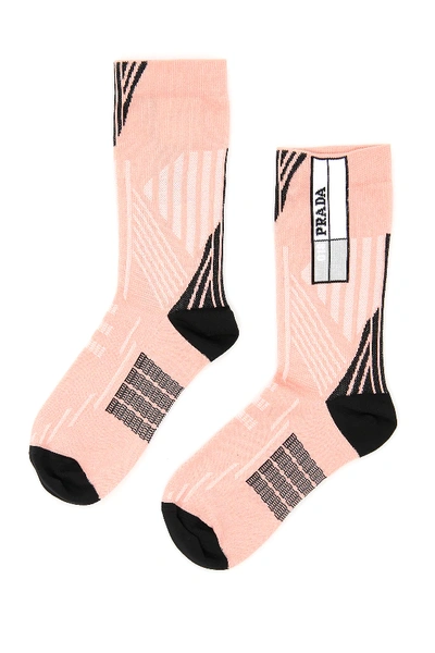 Prada Techno Nylon Socks In White,pink,black