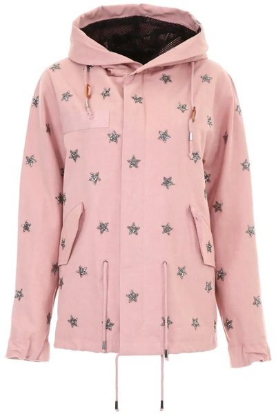 As65 Crystal Stars Parka In Pink,metallic,silver