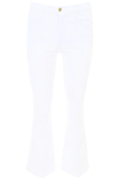 Frame Le Pixie Crop Frayed High-rise Bootcut Jeans In White