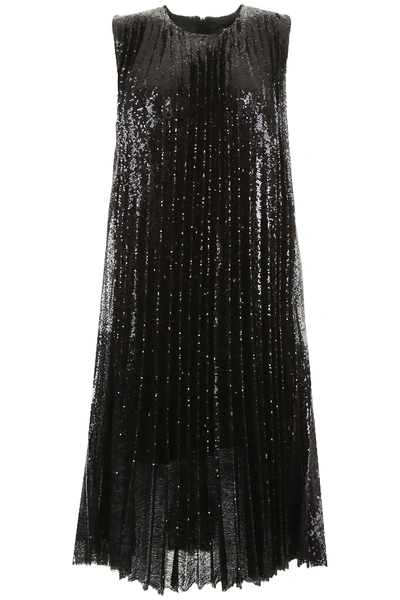 Msgm Micro Sequin Dress In Black,metallic