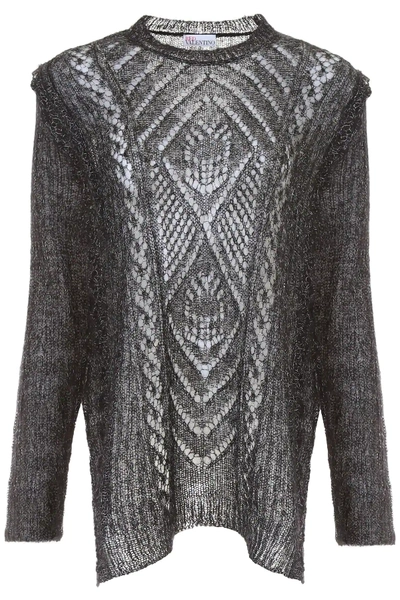 Red Valentino Perforated Knit Pull In Black,grey