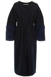 AVA ADORE WOOL COAT WITH MINK SLEEVES,182825DCA000003-BLU