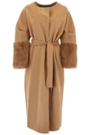 AVA ADORE WOOL AND MINK FUR COAT,182825DCA000002-BEIGE