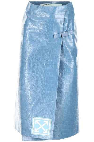 Off-white Croc-print Leather Skirt In Blue