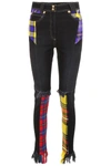 VERSACE JEANS WITH TARTAN INSERTS,182417DJE000004-A8008