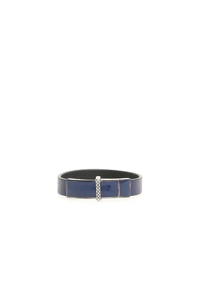 Bottega Veneta Leather Bracelet In Blue