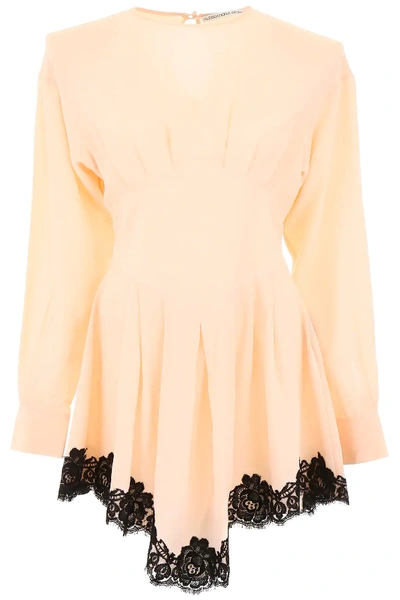 Alessandra Rich Mini Dress With Lace In Pink,black