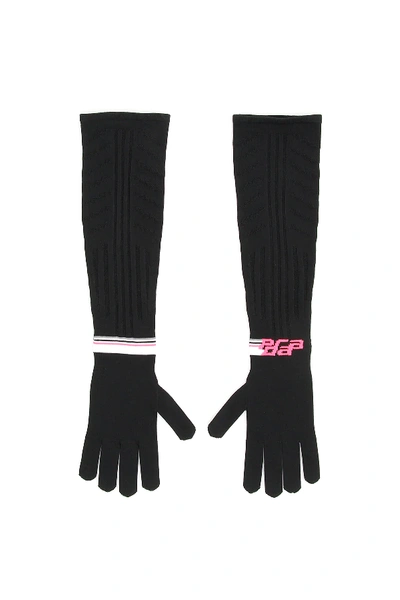 Prada Techno Nylon Long Gloves In Black,white,fuchsia