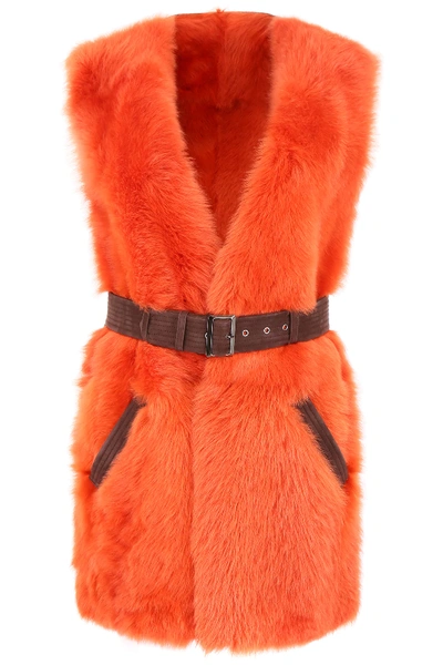 Alberta Ferretti Shearling Jacket In Orange,brown