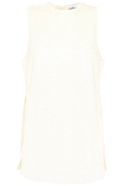 Ganni Sequins Top In Beige,white