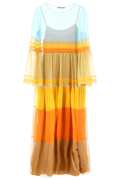 Alberta Ferretti Multicolor Dress In Yellow,orange,light Blue
