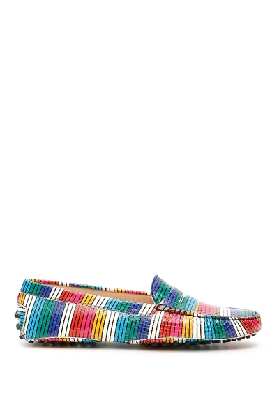 Tod's Multicolor Striped Loafers In Red,green,purple