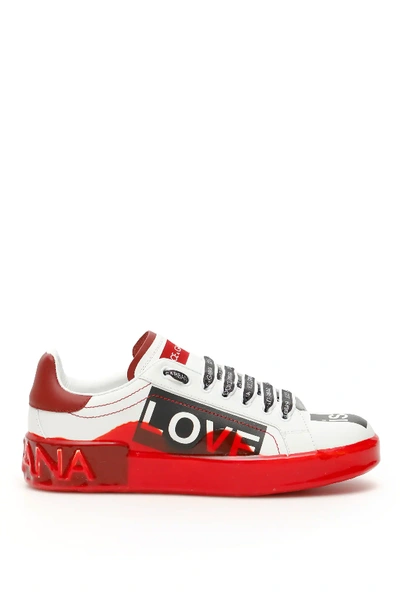 Dolce & Gabbana Portofino Love Melt Sneakers In White,red,black