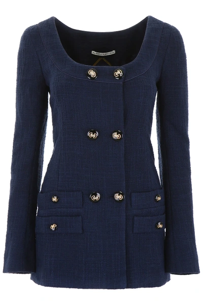Alessandra Rich Long Tweed Jacket In Blue