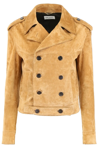 Saint Laurent Suede Jacket In Beige