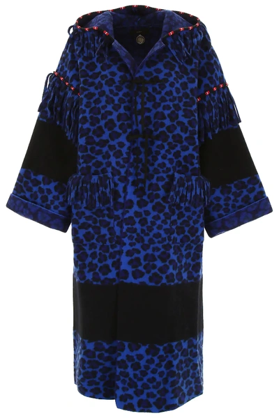 Alanui Leopard-printed Felt Coat In Blue,black