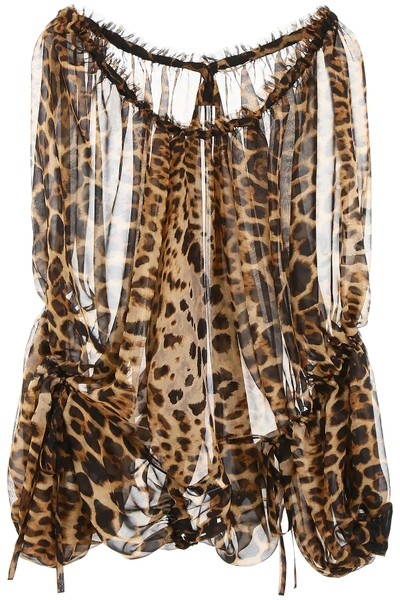 Saint Laurent Oversized Chiffon Blouse In Beige,brown,black