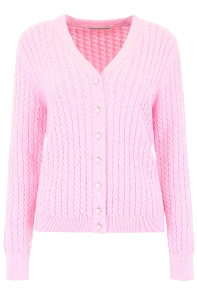 Alessandra Rich Cable Knit Cardigan In Pink