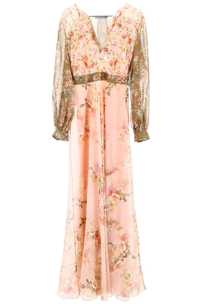 Alberta Ferretti Floral-printed Dress In Pink,green,beige