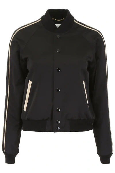 Saint Laurent Embroidered Varsity Jacket In Black