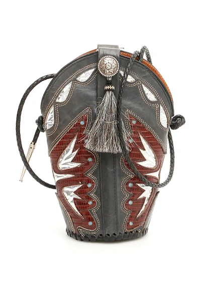 Jessie Western Vintage Mini Boot Bag In Green,brown,silver