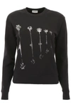 Saint Laurent Palm Tree Print Sweatshirt In Black,silver