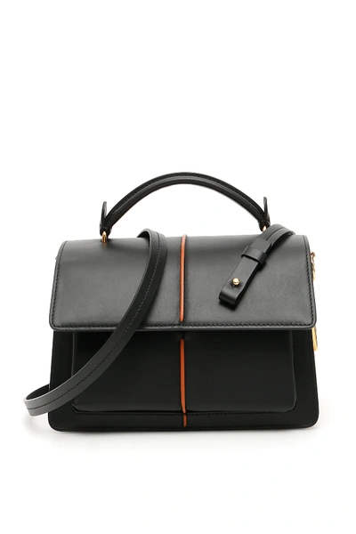 Marni Attache Black Leather Small Bag In Black,orange