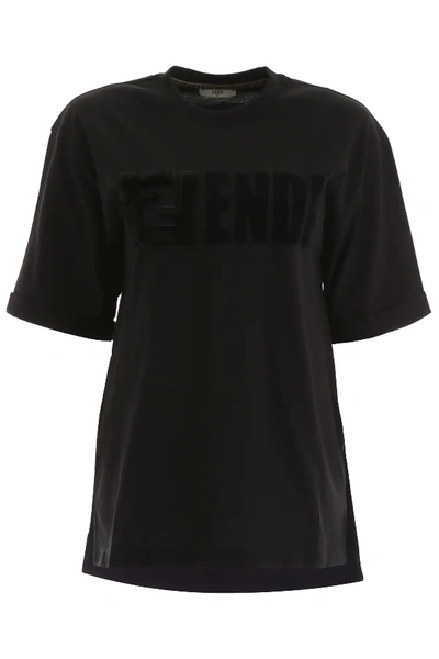 Fendi Ff T-shirt With Mink Fur In Black