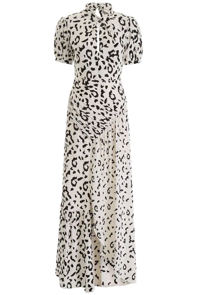 Self-portrait Leopard Printed Crepe Dress In White,black
