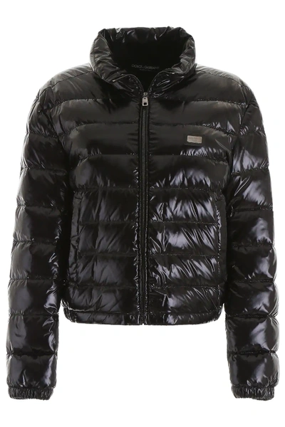 Dolce & Gabbana Shiny Puffer Jacket In Black