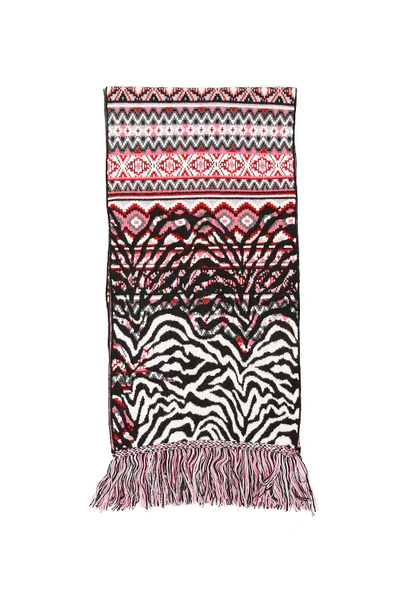 Alanui Fairisle Animalier Scarf In White,black,pink