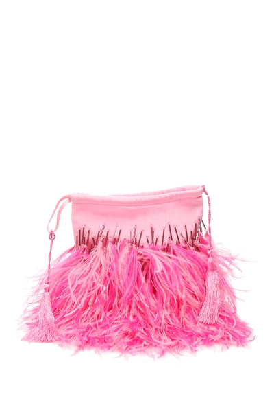 Attico Feathers And Beads Mini Bag In Pink,fuchsia