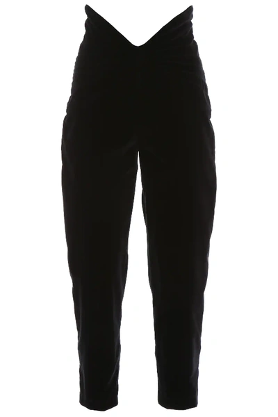 Attico High-rise Cotton-velvet Tapered Trousers In Black