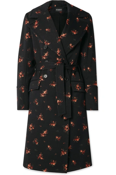Ann Demeulemeester Double-breasted Cotton-blend Jacquard Coat In Black